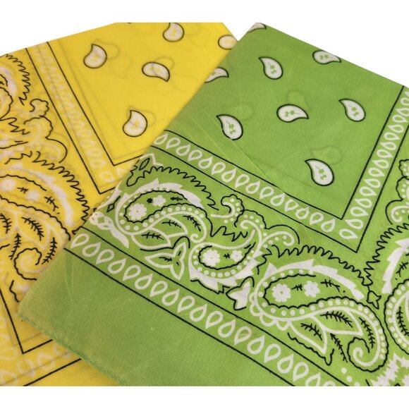 Bright Yellow and Green Colorful Bandanas 21x21 Inch Square Western Style - Picture 2 of 8